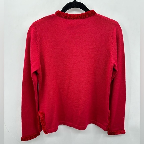 Y2K VINTAGE APRIL CORNELL S red embellished womans cottagecore wool cardigan - Picture 2 of 13
